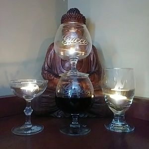 Etched glass for drinking candles makeup brushed